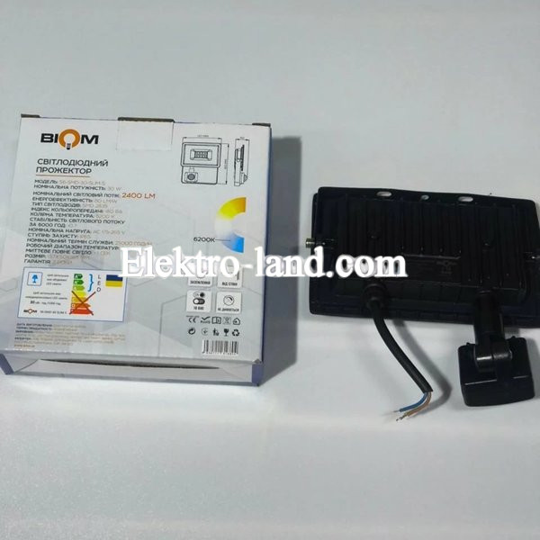 LED прожектор Biom 30W 6200К IP65 220V с датчиком движения S6-SMD-20-Slim+Sensor 